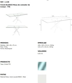 Masa dreptunghiulara design modern Veola alb, 180x95cm