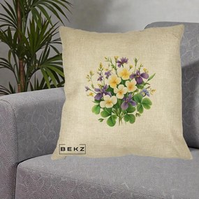 Perna Decorativa Viorele Iris Violet si Trifoi, 40x40 cm, Crem, Husa Detasabila, Perna Inclusa, BEKZ®