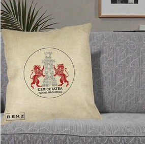 Perna Personalizata CSM Cetatea Turnu Magurele Fotbal, 40x40 cm, Crem, Husa Detasabila, Perna Inclusa, BEKZ®