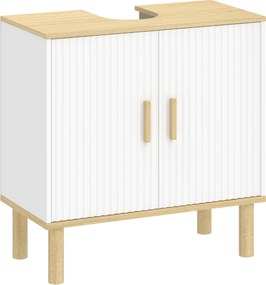 HOMCOM Dulap sub lavoar cu raft reglabil pentru lavoar fără piedestal cu uși canelate 60x30x61 cm Alb | Aosom Romania