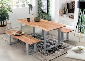 Masa dreptunghiulara cu blat din lemn de salcam Tables &amp; Benches 220x100x77 cm maro/argintiu