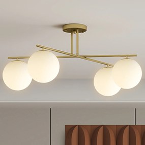HOMCOM Plafonier candelabru modern cu 4 lumi cu soclu E14, montaj semi-aplatizat, aur si crem | Aosom Romania