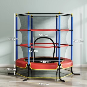 HOMCOM Trambolină pentru Copii 3-10 Ani cu Plasă de Siguranță, Suprafață Elastică cu Țevi Capitonate, Ø175x190 cm, Albastru | Aosom Romania