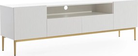 Comodă TV cu nișă și sertare Nicole 200 cm - alb mat / picioare aurii