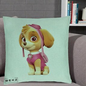 Perna Personalizata Skye PAW Patrol Roz, 40x40 cm, Verde Menta, Husa Detasabila, Perna Inclusa, BEKZ®