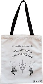Sacosa de Panza pentru Cumparaturi, Geanta Tote, model The Universe Listens 2, Cu fermoar, 38x34.5 cm, Alba, BEKZ®