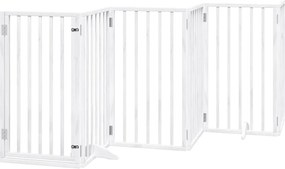 vidaXL Poartă de acces pentru câini cu ușă pliabilă, 6 panouri, albă, 300 cm, lemn de plop