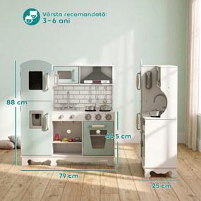AIYAPLAY Bucătărie din lemn pentru copii, cu lumini, sunete, accesorii, frigider, cuptor și aparat de cafea, verde deschis | Aosom Romania