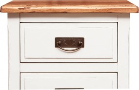 Noptiera, L45 36 H70 cm, alb antichizat natur, lemn masiv