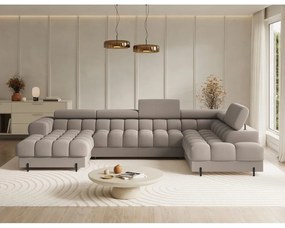 Colțar maro deschis extensibil cu tapițerie din catifea (cu colț pe partea dreaptă/în formă de "U") Feraria – ELTAP