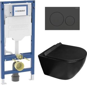 Set rezervor incastrat Geberit Duofix cu set fixare si clapeta Sigma20 negru mat plus vas WC Rune Ivaldi Grande cu capac softclose