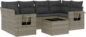 vidaXL Set canapele de grădină, 7 piese, cu perne, gri, poliratan