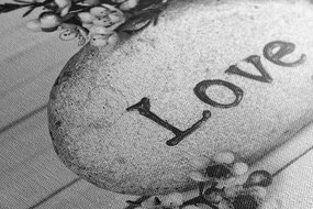 Tablou cu inscripție pe piatră Love în design alb-negru