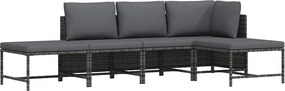 vidaXL Set canapea de grădină cu perne, 5 piese, gri, poliratan
