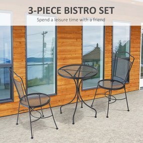 Set bistro Outsunny din 3 piese, set pliabil de terasa in aer liber cu scaune metalice si masa rotunda pentru curte, gradina langa piscina, negru