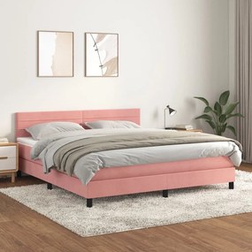 3141382 vidaXL Pat box spring cu saltea, roz, 180x200 cm, catifea