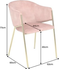 Set de 2 scaune aspect retro, Metal Auriu, Catifea Rose, NOBLESSE A-47583 VC