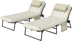 Outsunny Set de 2 șezlonguri pliabile cu spătar reglabil 4 poziții - tetieră și saltea groasă bej | Aosom Romania