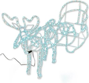 Decorațiune de Crăciun ren cu sanie, alb rece, 140 cm