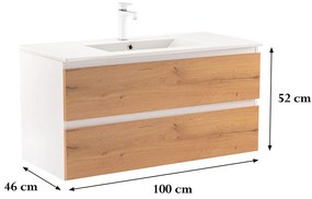 Dulap inferior Vario Forte 100 cu lavoar, stejar alb