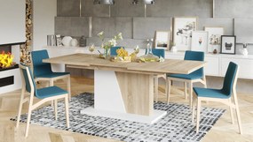 NOBLE NOIR Stejar Sonoma/Alb mat - MASĂ EXTENSIBILĂ până la 218 cm, pentru 8, 10 persoane.