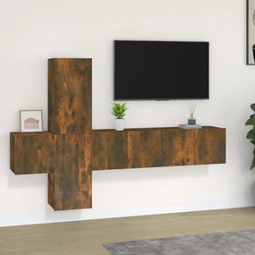 Set dulapuri TV, 5 piese, stejar fumuriu, lemn prelucrat 5, Stejar afumat, 60 x 30 x 30 cm