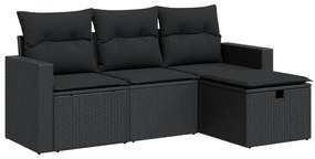 3325351 vidaXL Set mobilier de grădină cu perne, 4 piese, negru, poliratan