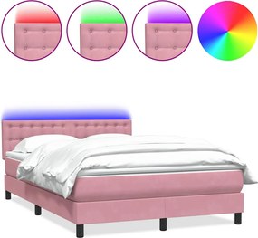 vidaXL Pat cu arcuri cu saltea și LED, roz, 160x220 cm, catifea