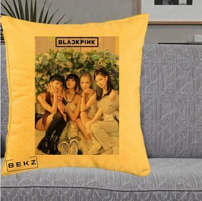 Perna Personalizata K-pop BLACKPINK Foto Grup, 40x40 cm, Galben, Husa Detasabila, Perna Inclusa, BEKZ®