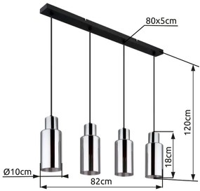 Lustra suspendata design modern LIDARIA 4L negru/fumuriu