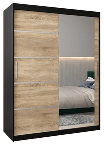 Dulap de haine 150 cm cu oglindă Verika 2 150 (negru + stejar sonoma). 1064204