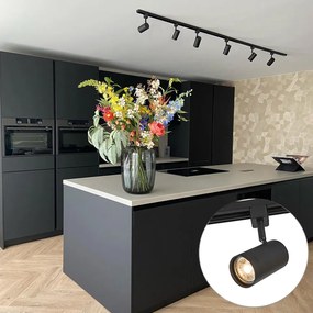 Sistem modern de iluminat pe șine cu 6 spoturi negre monofazate 200cm - Iconic Jeana