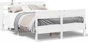 vidaXL Cadru de pat fără saltea, alb, 135x190 cm, lemn masiv de pin