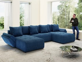 Colțar extensibil dumonde cu ladă de depozitare si sezut confortabil din spuma high-density, Berlin U Zoom Blue 380x180 cm