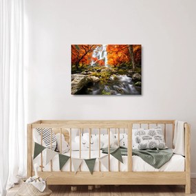 Tablou pe sticlă - Cascade în pădurea portocalie (70x50 cm)