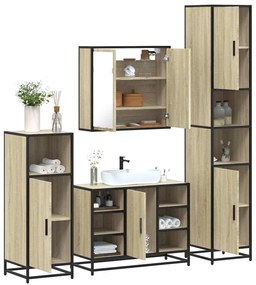 vidaXL Set de mobilier de baie din 4 piese din lemn de stejar Sonoma
