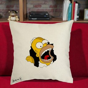 Perna Personalizata Homer Simpson Surpriza, 40x40 cm, Ecru, Husa Detasabila, Perna Inclusa, BEKZ®