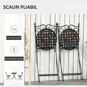 Set de Gradina Outsunny cu 2 Scaune Pliante si 1 Masuta tip Mozaic, Metal si Ceramica | Aosom Romania