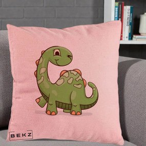 Perna Decorativa Brontosaur Verde Simpatic, 40x40 cm, Roz, Husa Detasabila, Perna Inclusa, BEKZ®