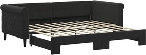 vidaXL Pat de zi cu extensie, negru, 90x190 cm, catifea