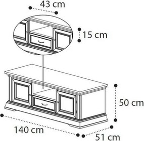 Comodă TV lemn masiv crem Victoria Patinat, 170 × 51 × 50 cm - Nuc