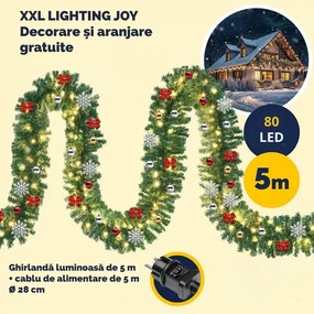 Ghirlandă de Crăciun ANDREA cu iluminare și telecomandă, decorată, 5 m, verde Casaria