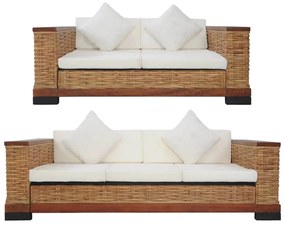 vidaXL Set canapele cu perne, 2 piese, maro, ratan natural