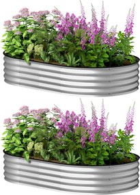 Outsunny Set de 2 jardiniere înălțate din oțel galvanizat kit paturi de grădină margine cauciuc 152 x 91 x 30 cm argintiu | Aosom Romania
