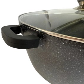 Oala mare, 23,4 litri, 44 cm tip cratita marmorata antiaderenta, cu capac, pentru zacusca, bulion, gemuri, cu protectie manere din silicon Royalty