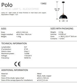 Lustra stil industrial metal negru/ cupru Polo