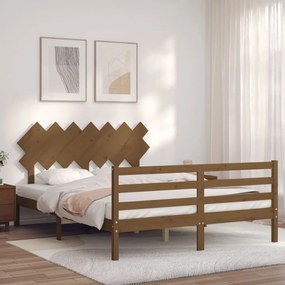 3195294 vidaXL Cadru de pat cu tăblie, maro miere, king size, lemn masiv