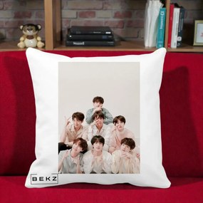 Perna Personalizata K-pop BTS Foto Grup Pastel, 40x40 cm, Alba Mata, Husa Detasabila, Perna Inclusa, BEKZ®