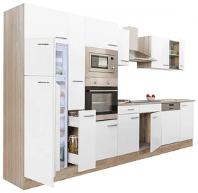 Mobilă de bucătărie Yorki 370, corp din stejar Sonoma, cu față alb satinat