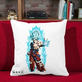 Perna Personalizata Dragon Ball Goku Ultra Instinct Blue, 40x40 cm, Alba Mata, Husa Detasabila, Perna Inclusa, BEKZ®